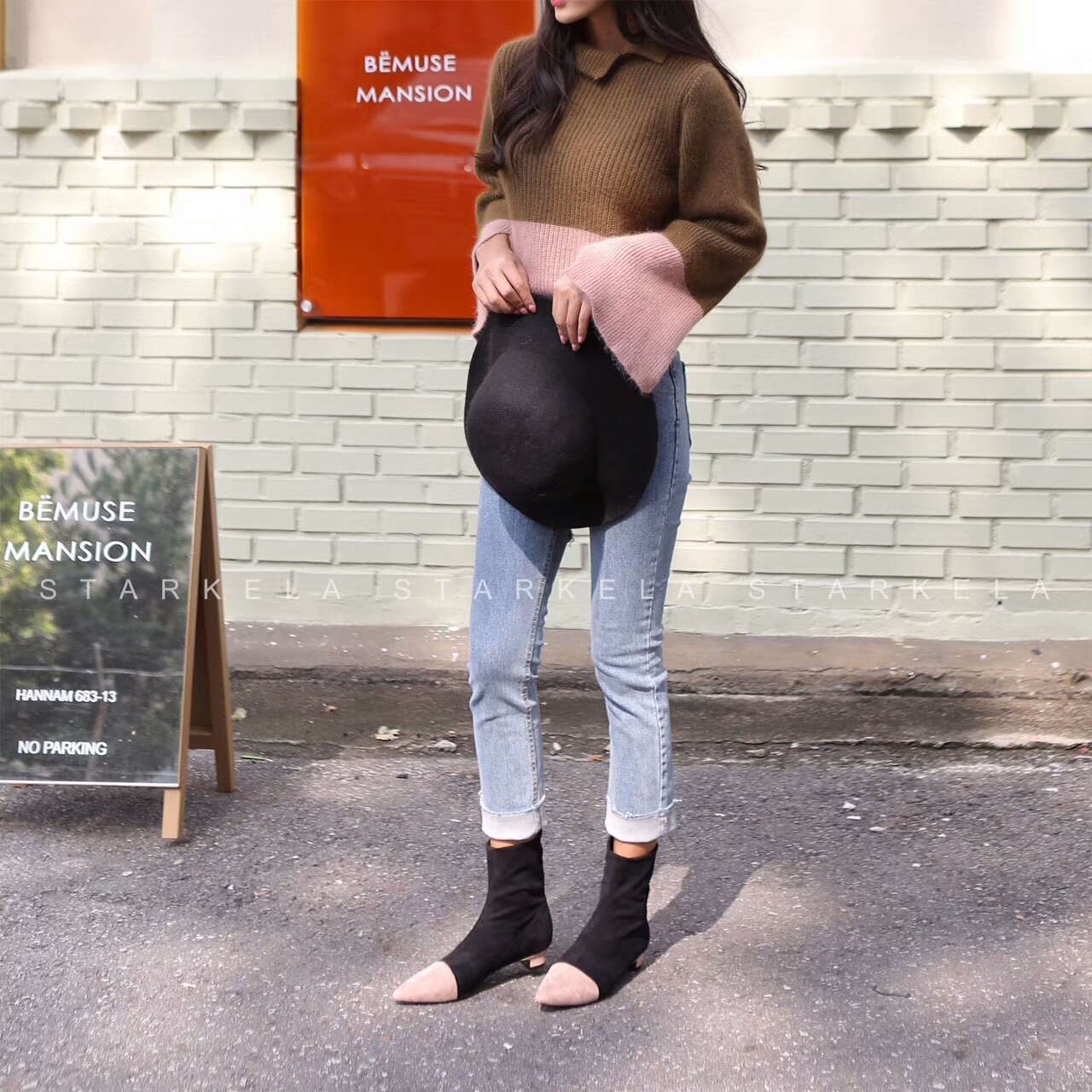 Basic Stiletto Knit Angle Boots 30s Women's Fas