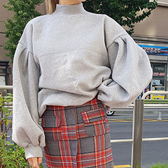 Winter wool check high waist long trunk pocket ski