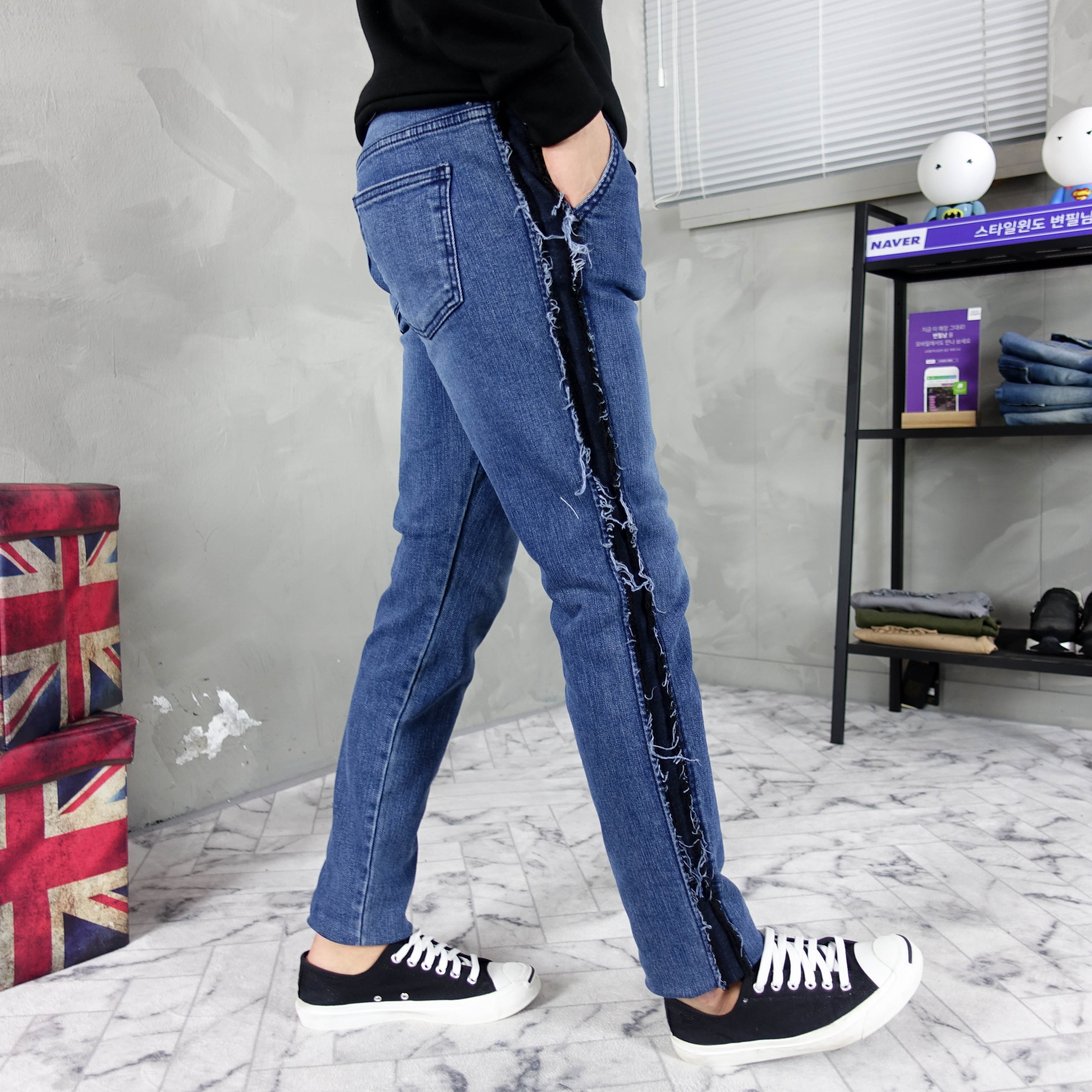 Korea Jeans Pants line bending jeans men's coor