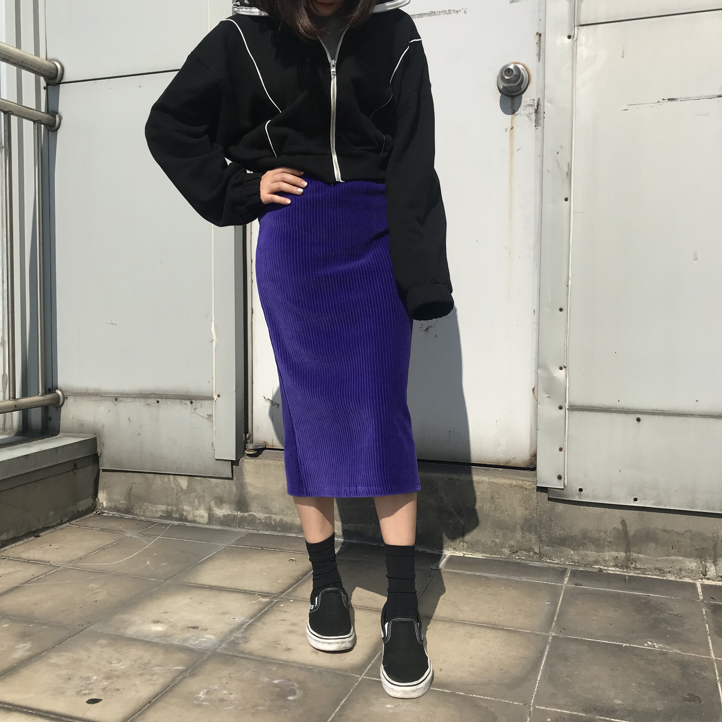 Velvet Corrugated H Line Long Skirt Unique Bending