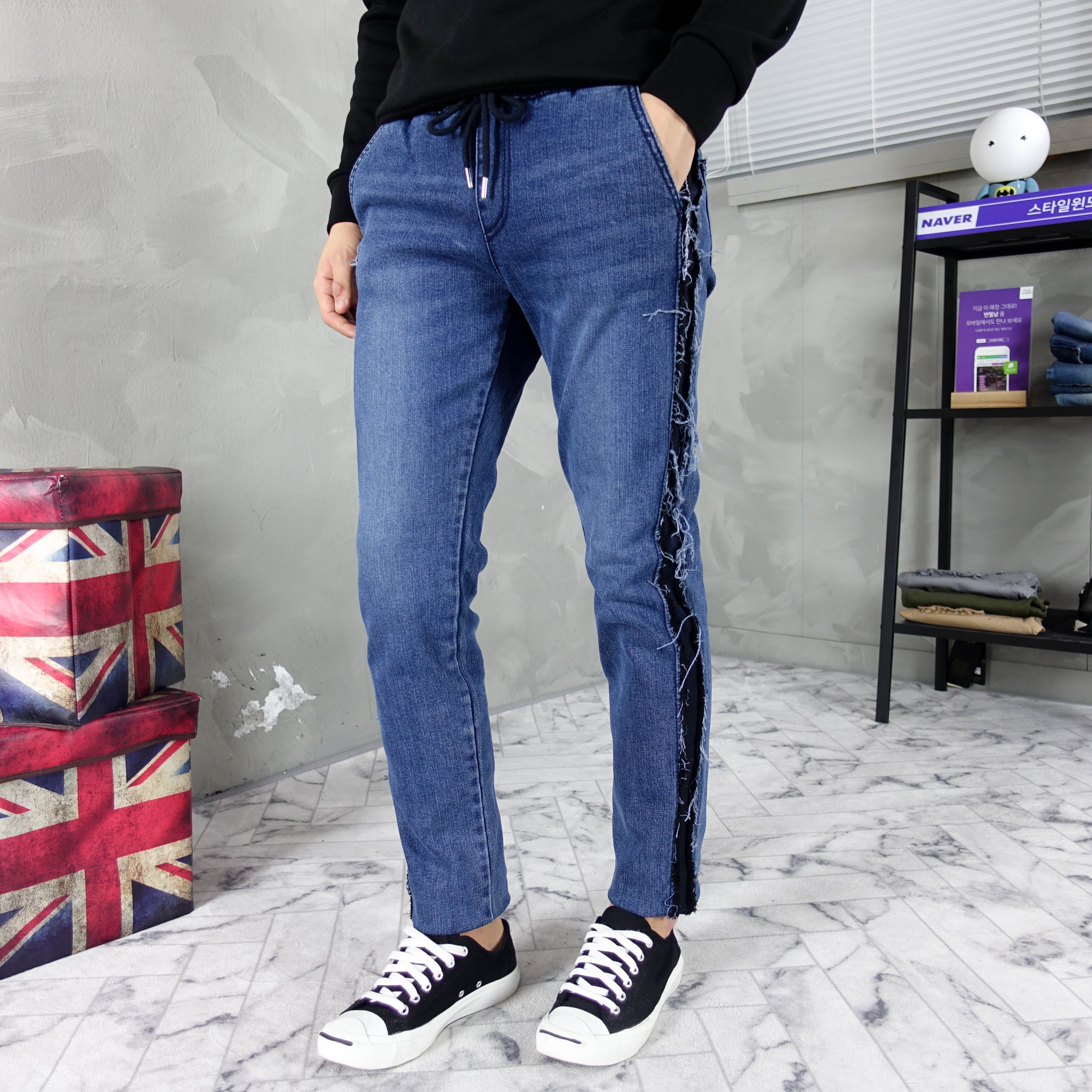 Korea Jeans Pants line bending jeans men's coor