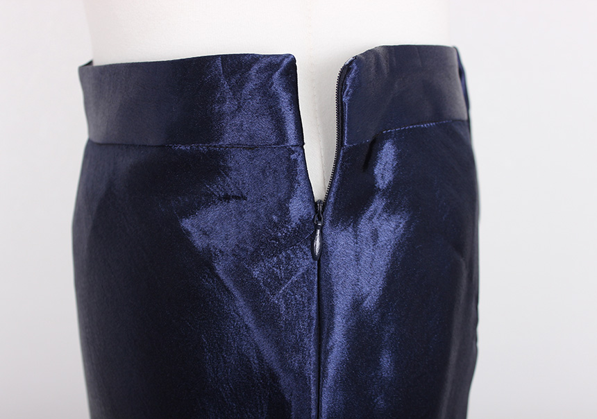 Silk Satin Flare Long Skirt Blue, Silver, Hepburn 