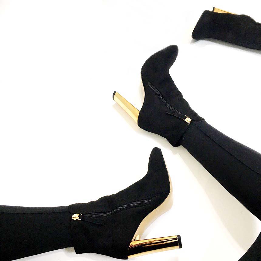 Gold Sheep Angle Boots Leather Suede Women's An