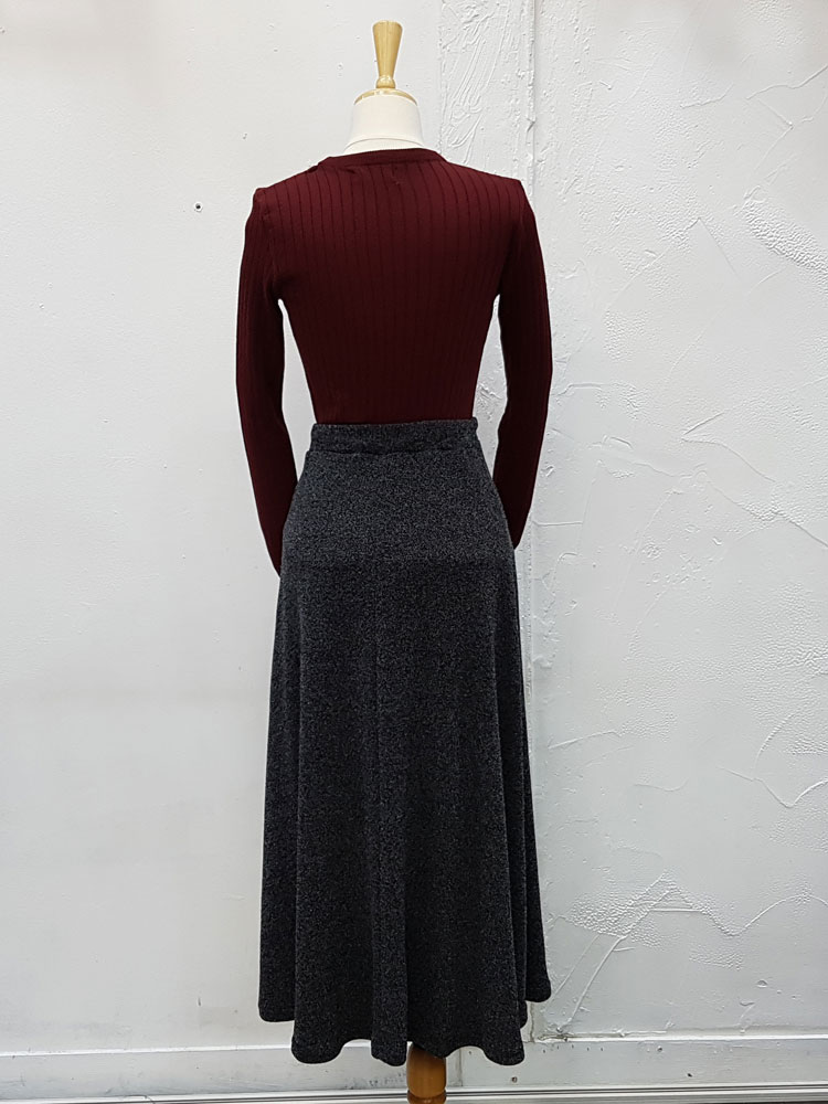 Ribbon Banding Knit Flare Skirt Daily Look Long sk