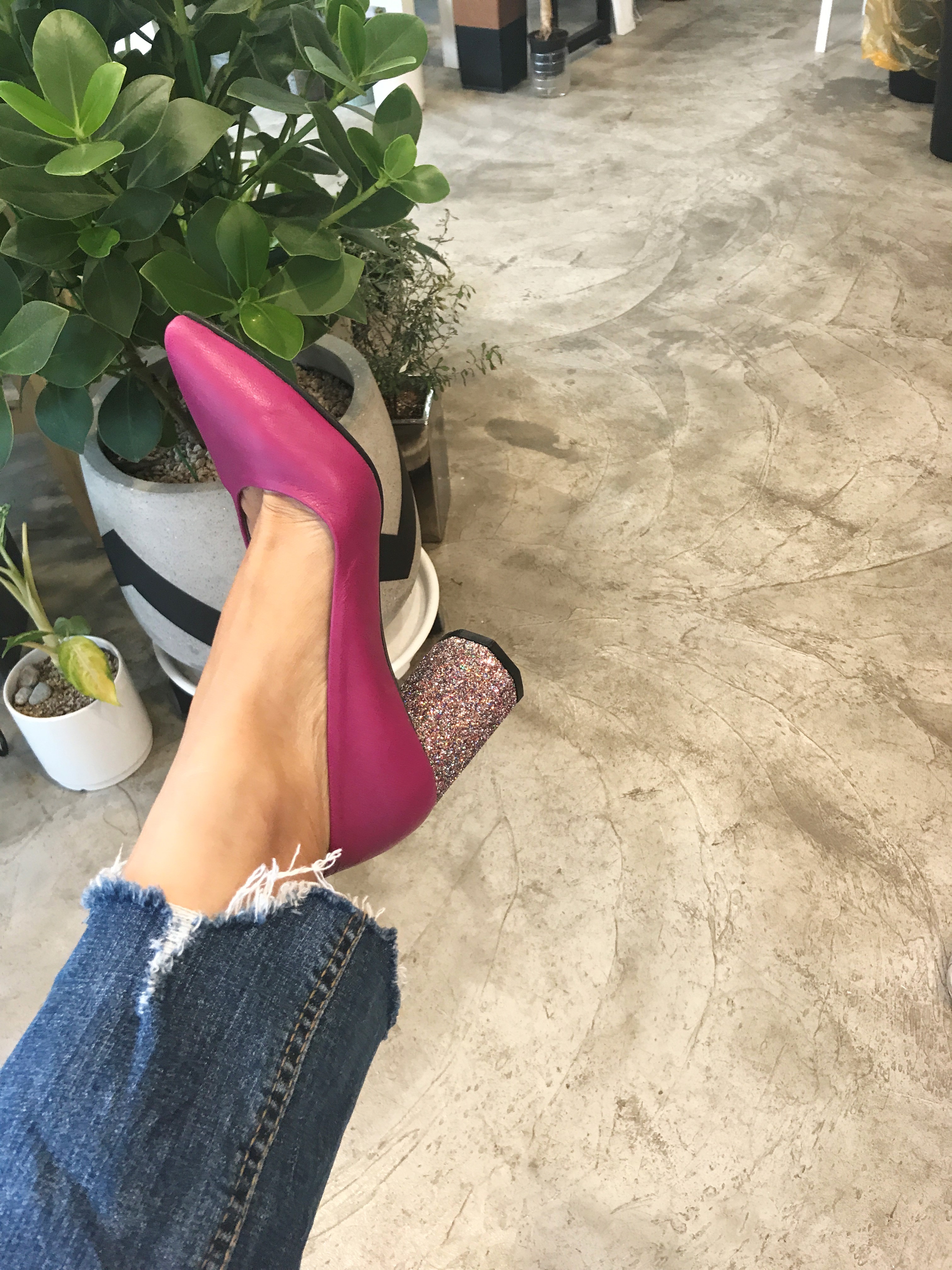 Glitter Heel Hot Pink Pumps Stiletto Handmade Refi