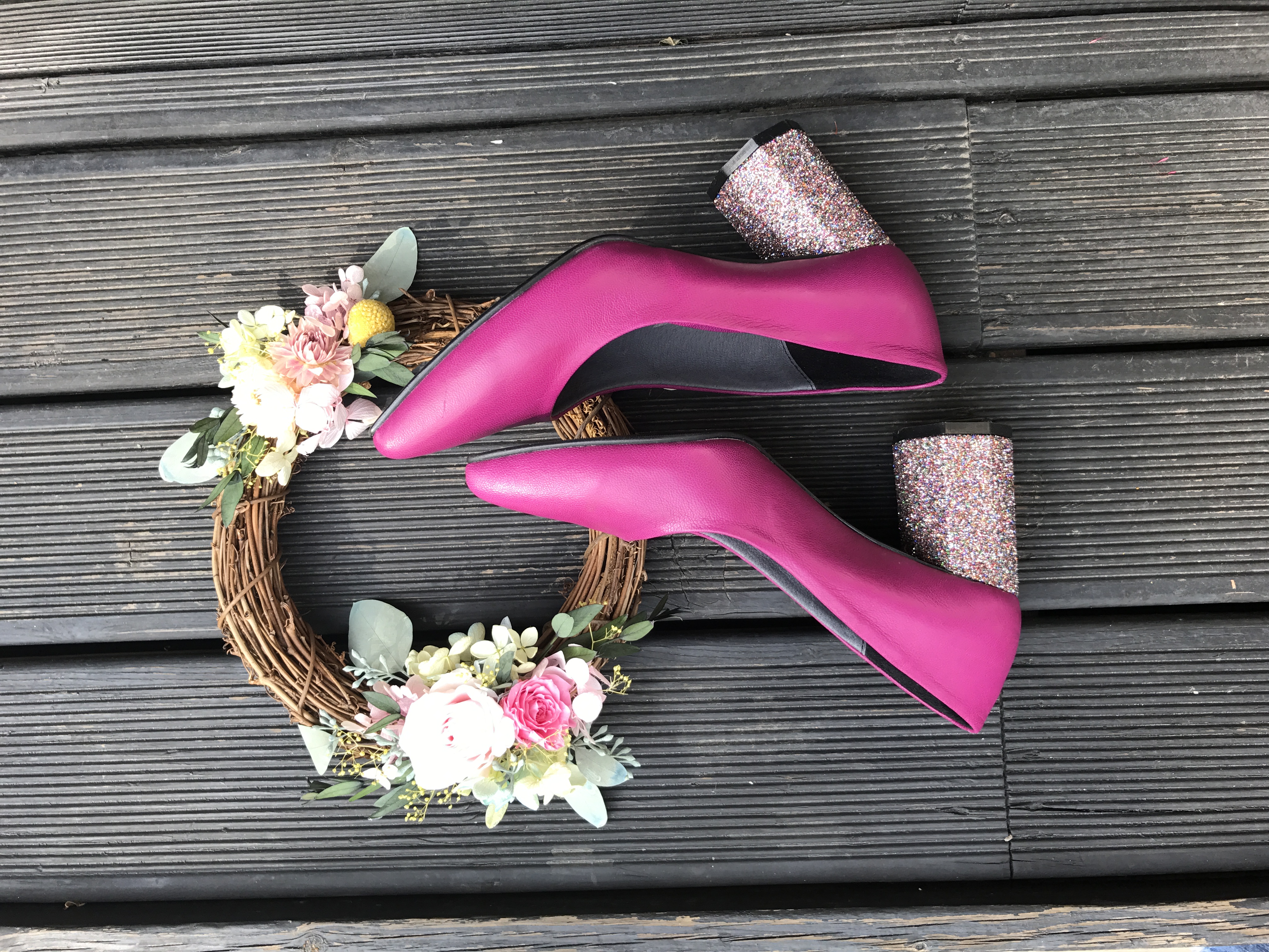 Glitter Heel Hot Pink Pumps Stiletto Handmade Refi