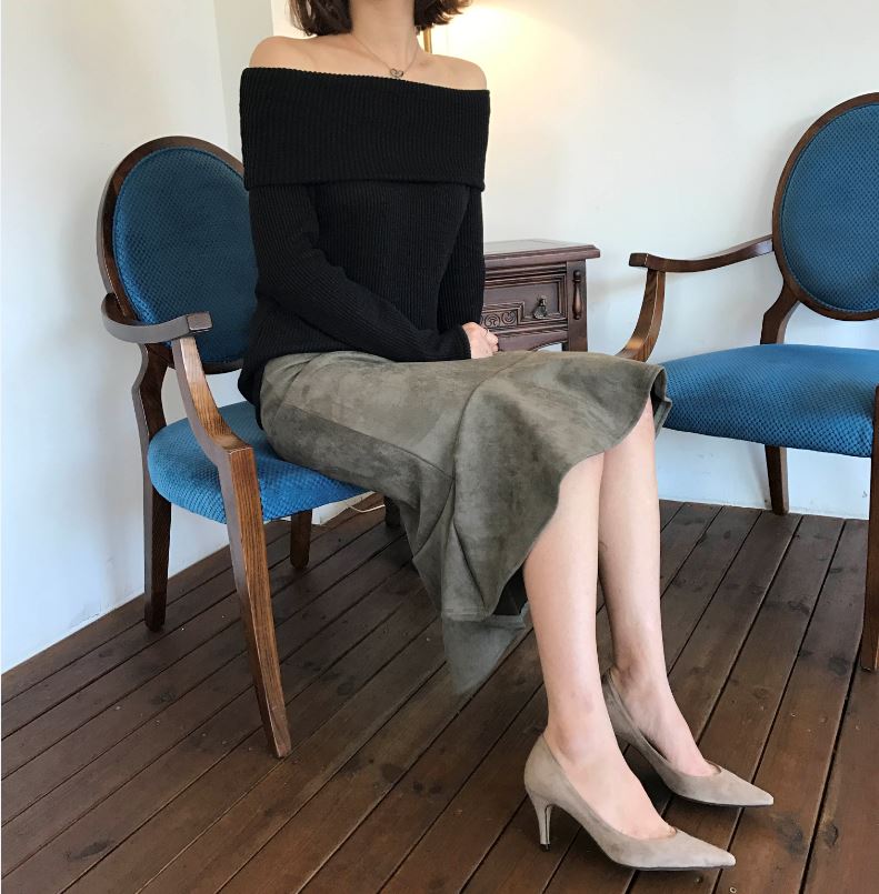 Suede frill Mommy bending long skirt 2color Brown 