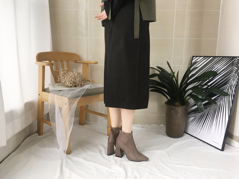 Suede Angle Boots Square Winter 2color Coordinatio