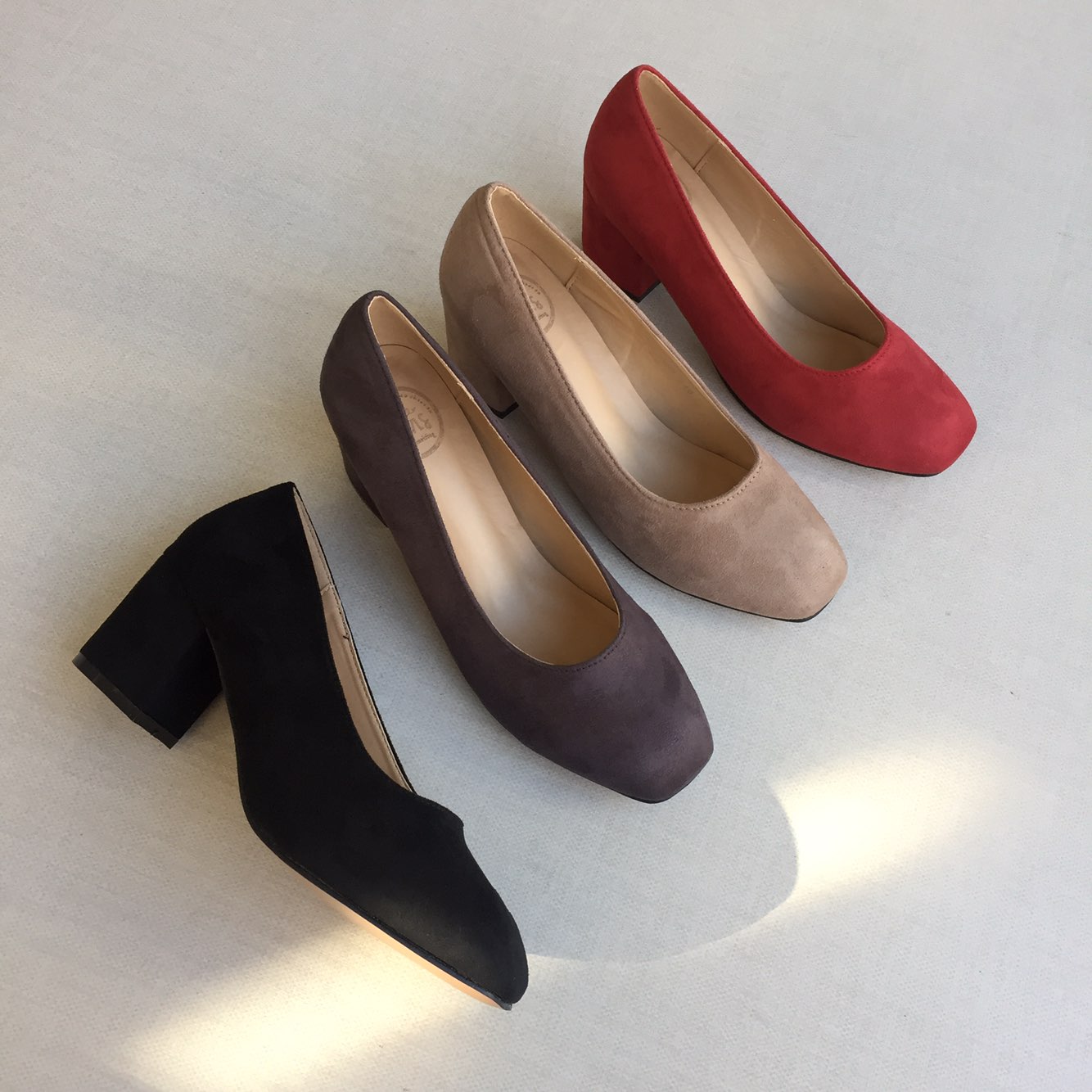 Square nose suede mid-heel pumps 6cm 4 color shoes