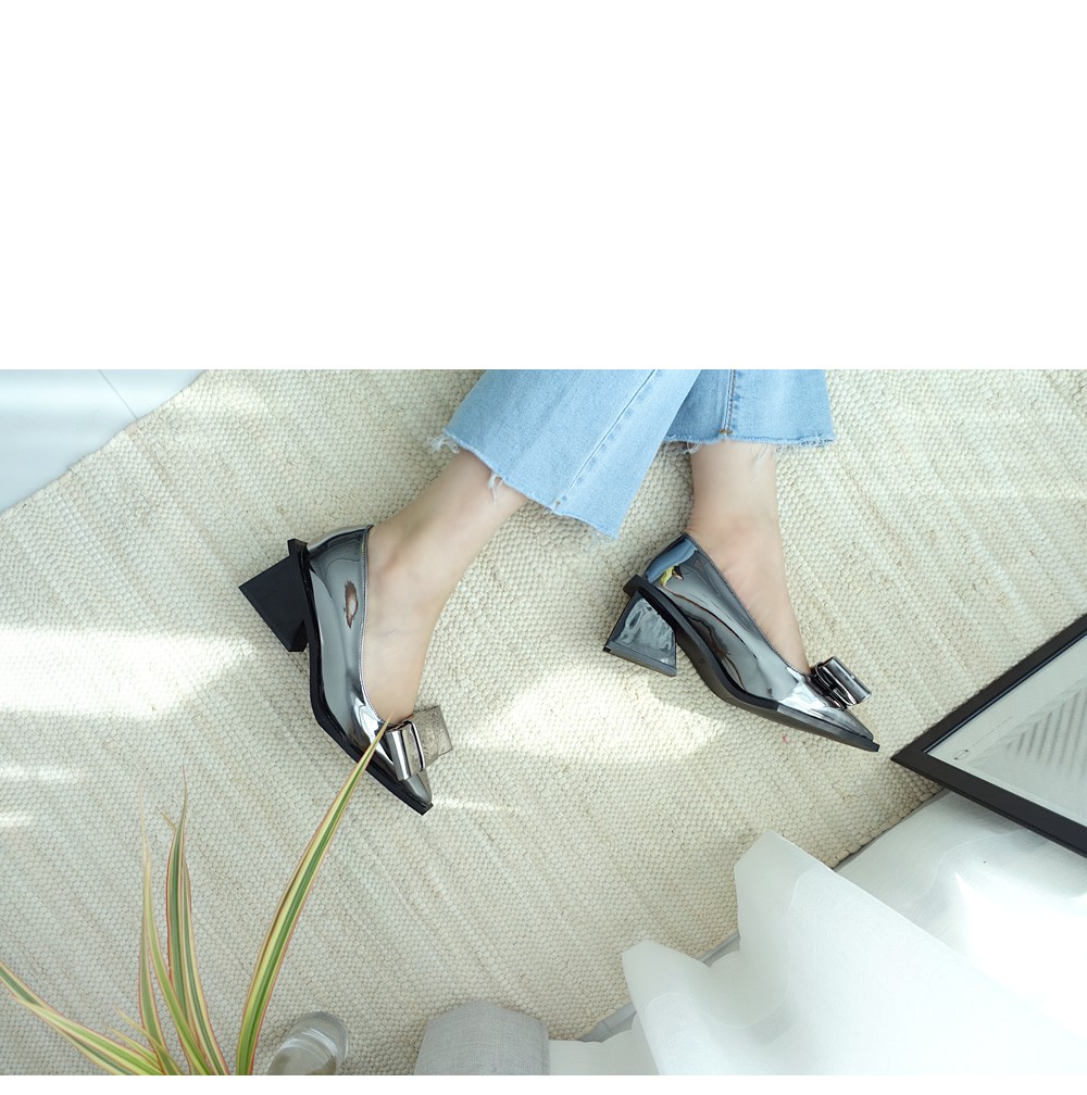 Unique Ribbon Pumps 5.5cm Shoe Silver Blue Keyhole