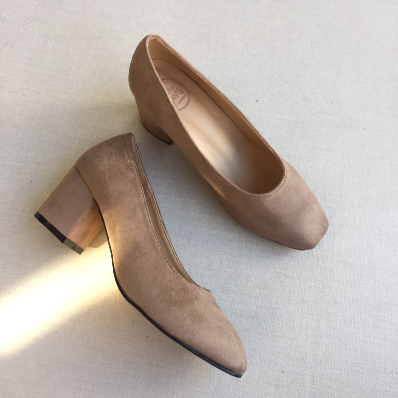 Square nose suede mid-heel pumps 6cm 4 color shoes