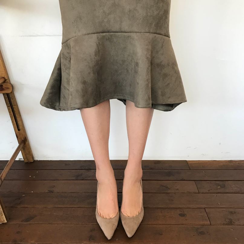 Suede frill Mommy bending long skirt 2color Brown 