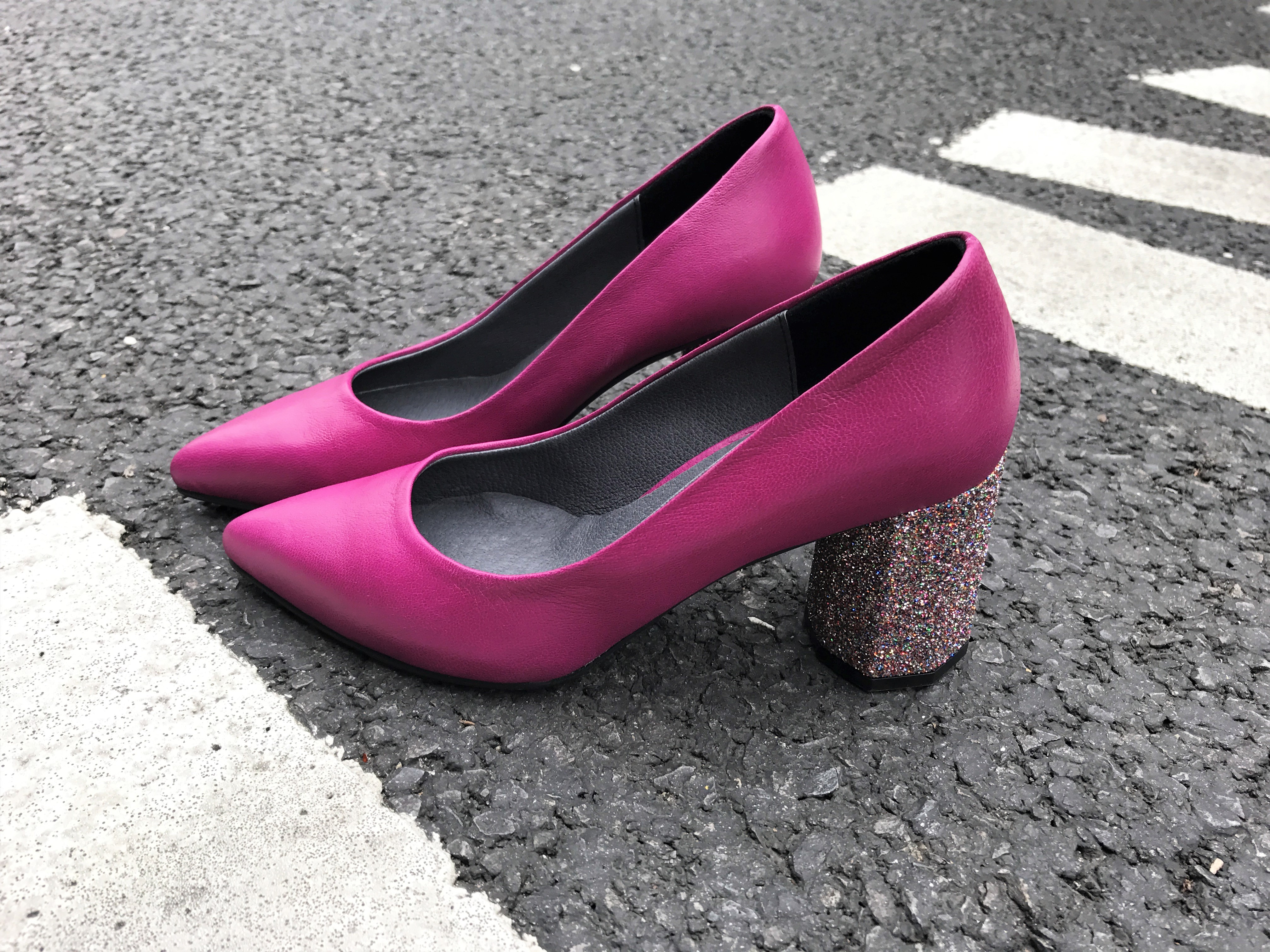 Glitter Heel Hot Pink Pumps Stiletto Handmade Refi