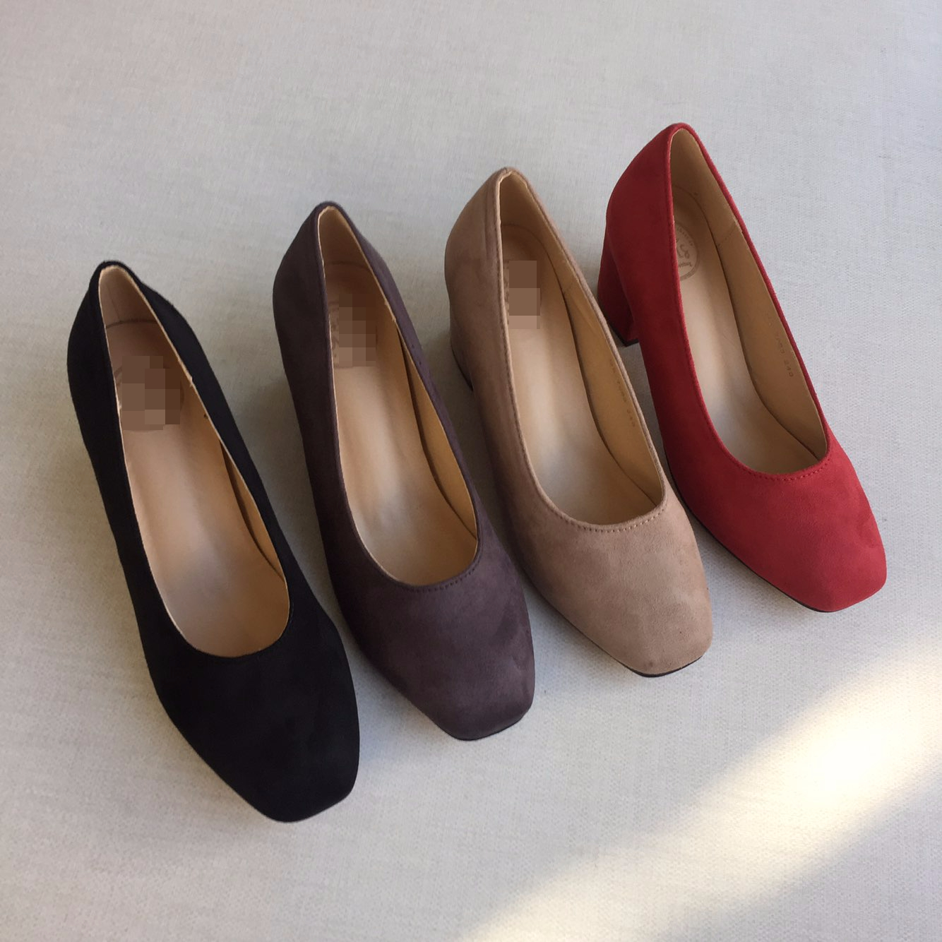 Square nose suede mid-heel pumps 6cm 4 color shoes
