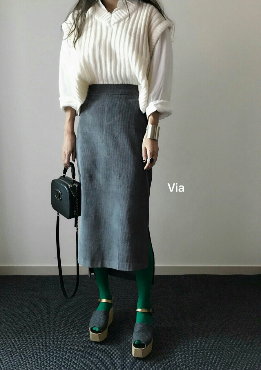 Corduroy Untrimmed Skirt 2col Golden Denim Lance W