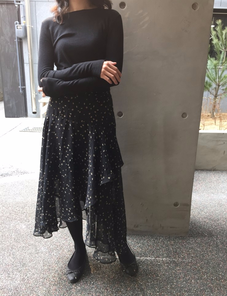 Flower pattern Chiffon Unisex Skirt Long Coordinat