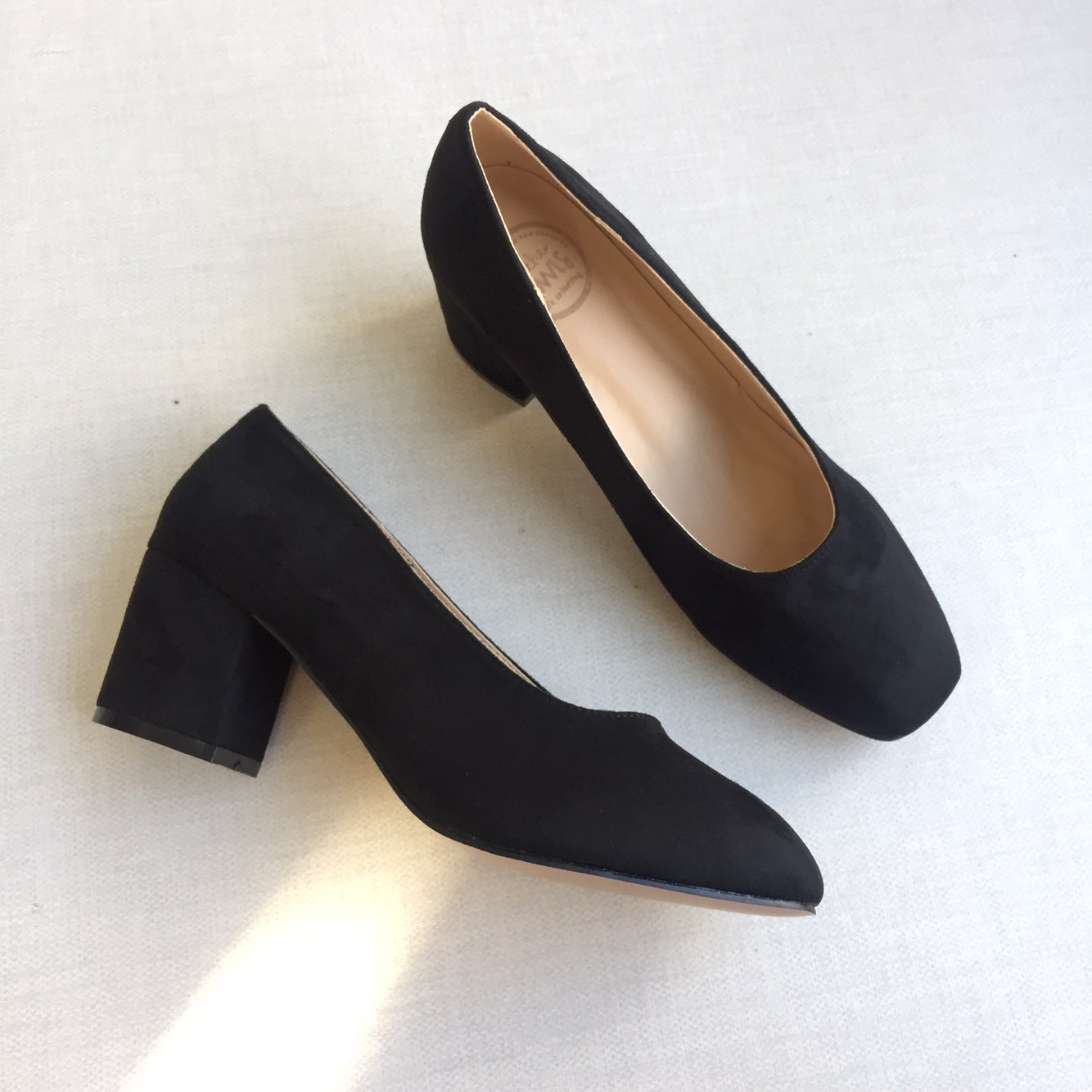 Square nose suede mid-heel pumps 6cm 4 color shoes