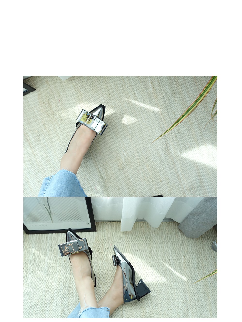 Unique Ribbon Pumps 5.5cm Shoe Silver Blue Keyhole