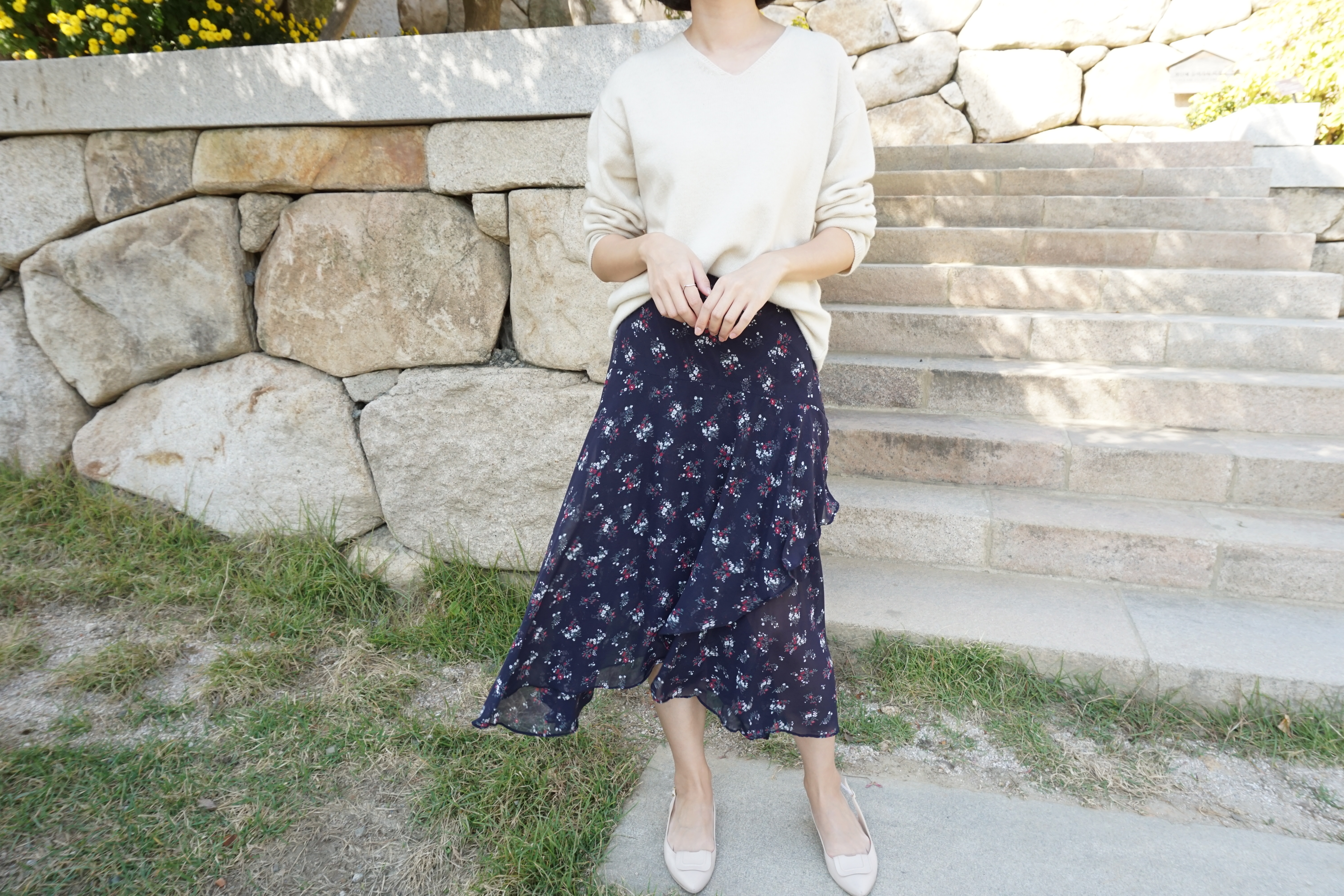 Flower pattern Chiffon Unisex Skirt Long Coordinat