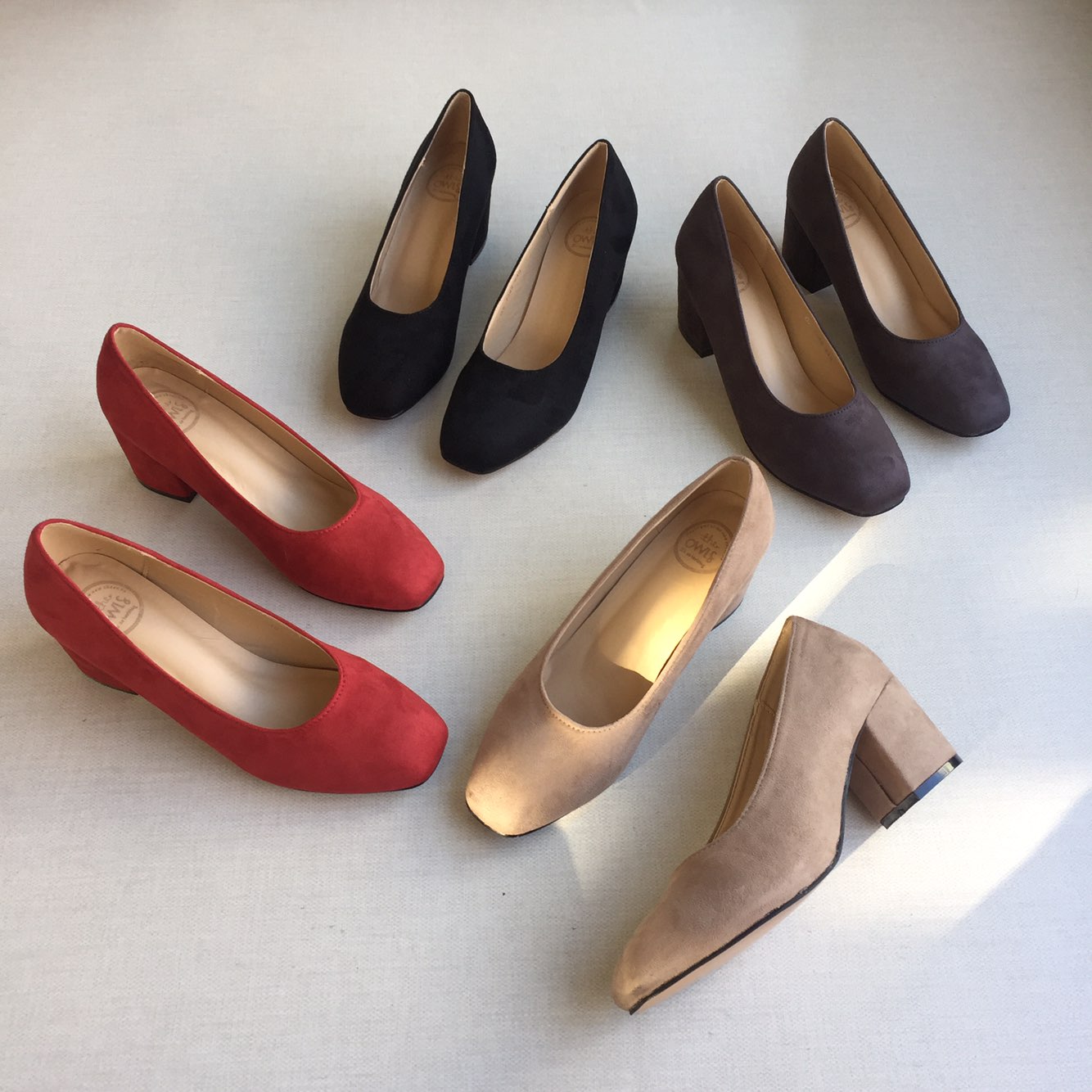 Square nose suede mid-heel pumps 6cm 4 color shoes
