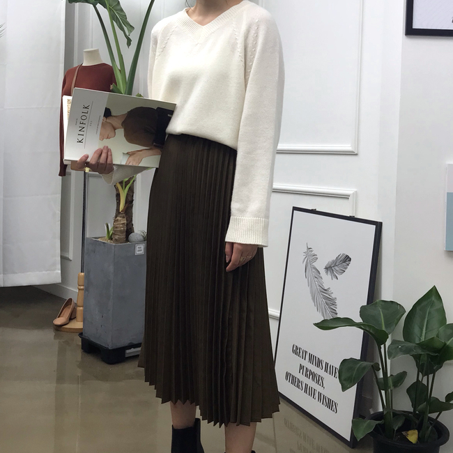 Suede Long pleated wrinkled skirt 20 women Winter 