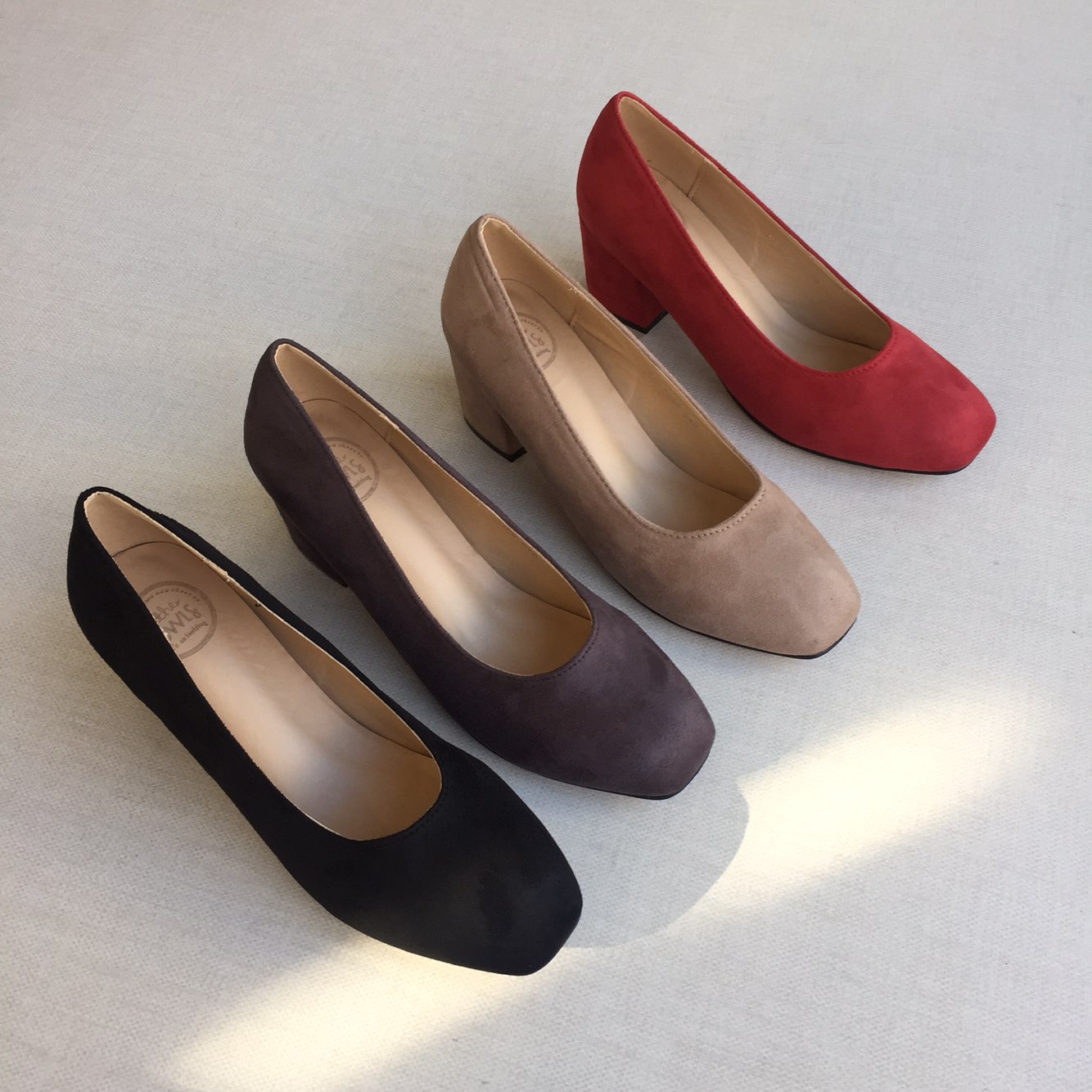 Square nose suede mid-heel pumps 6cm 4 color shoes
