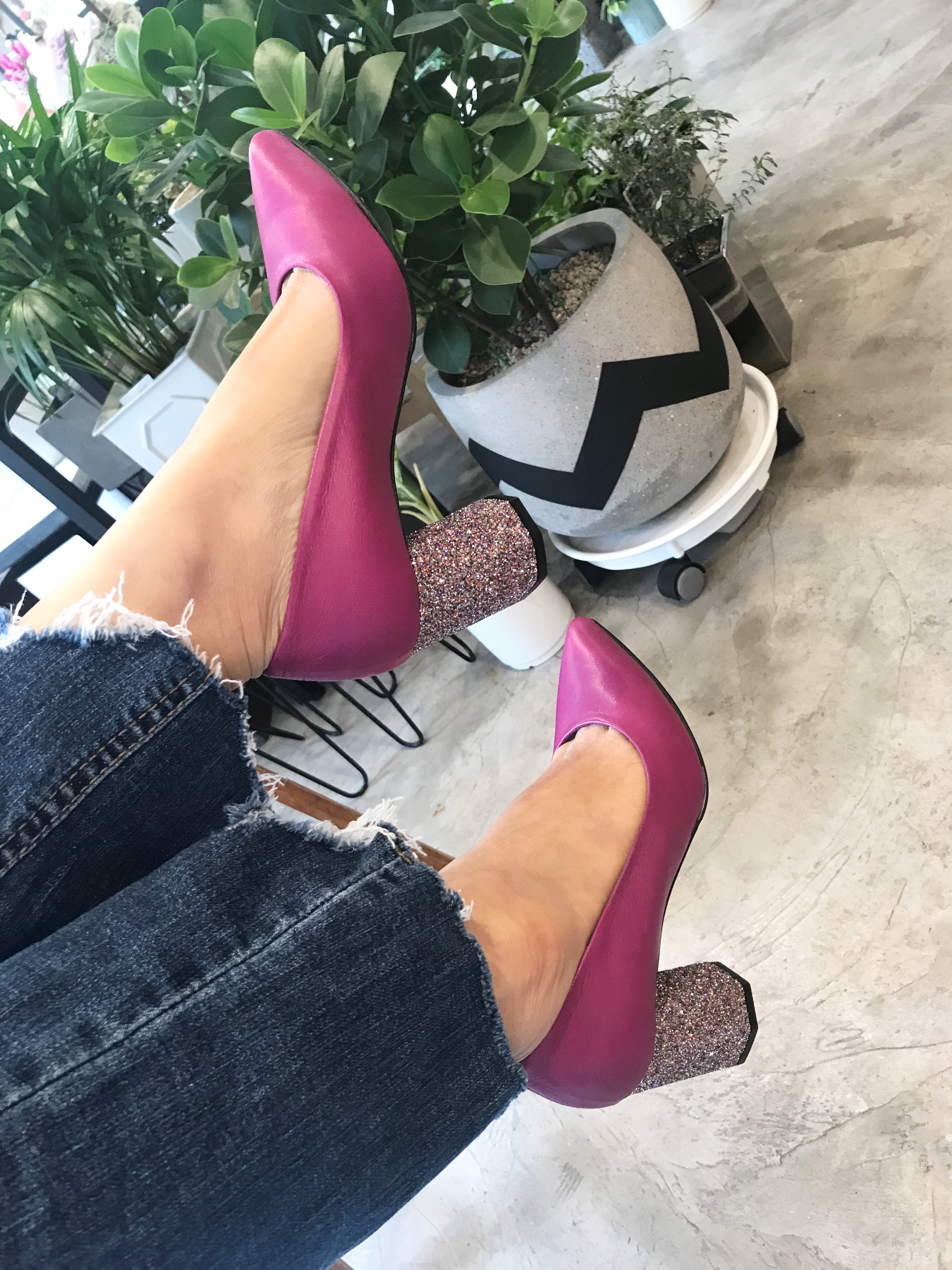 Glitter Heel Hot Pink Pumps Stiletto Handmade Refi