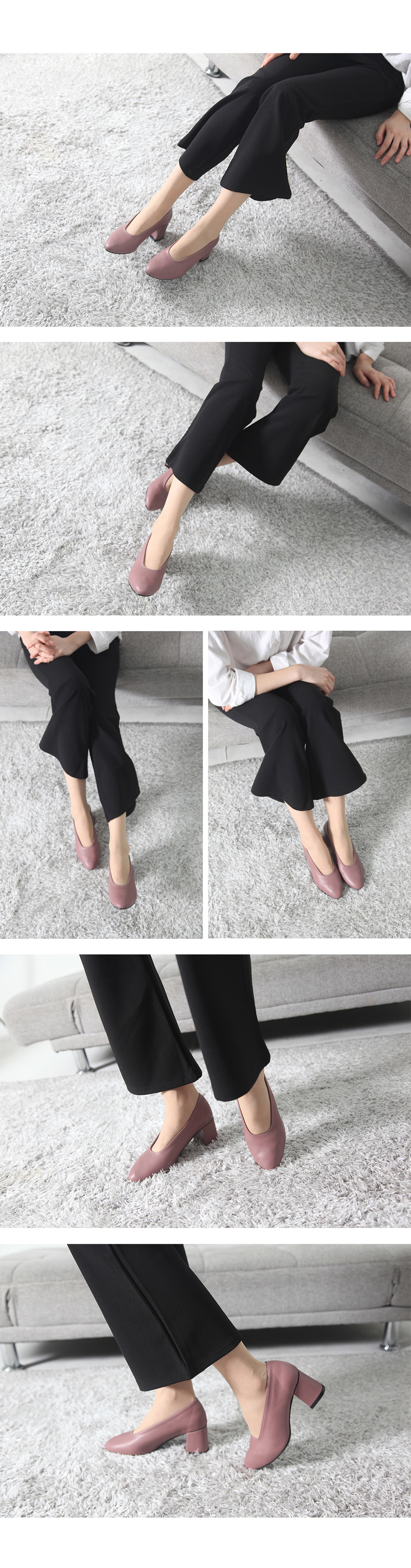 Suede Middle Heel Tongue Pumps Comfortable Foot 6c