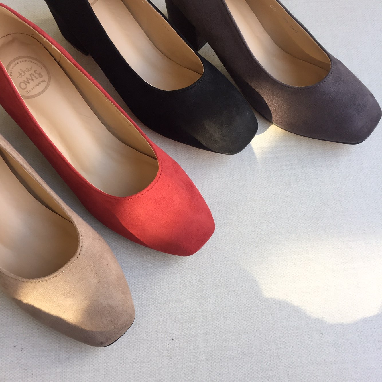 Square nose suede mid-heel pumps 6cm 4 color shoes