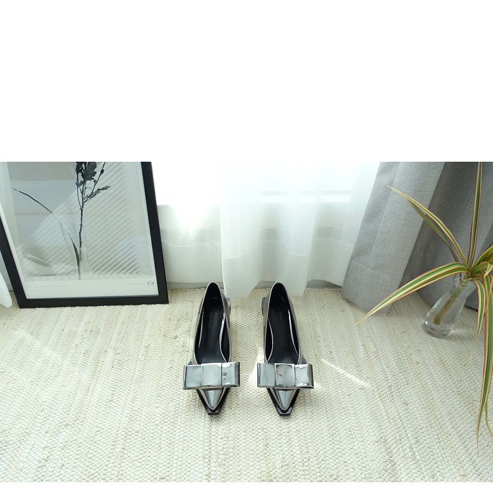 Unique Ribbon Pumps 5.5cm Shoe Silver Blue Keyhole