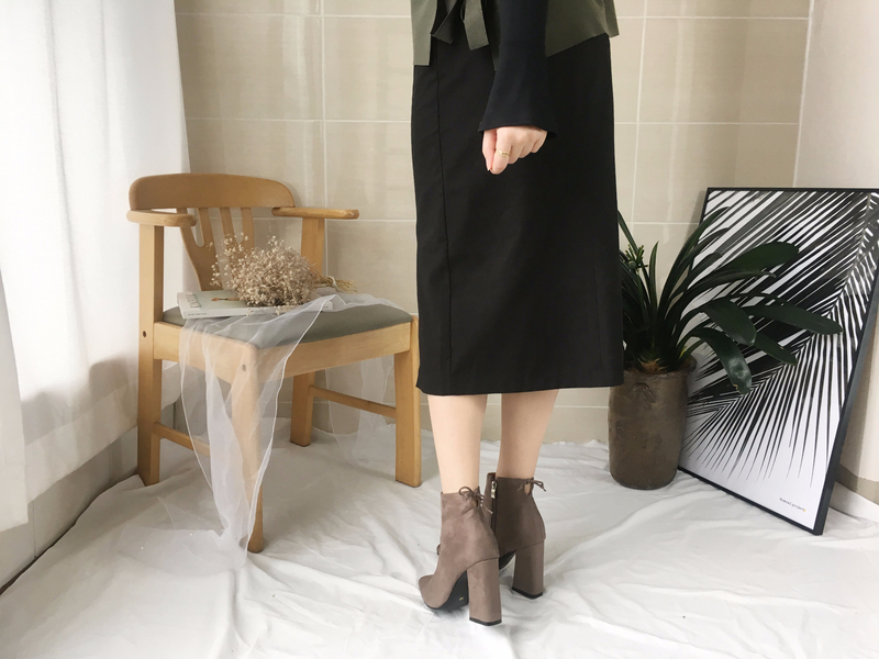 Suede Angle Boots Square Winter 2color Coordinatio