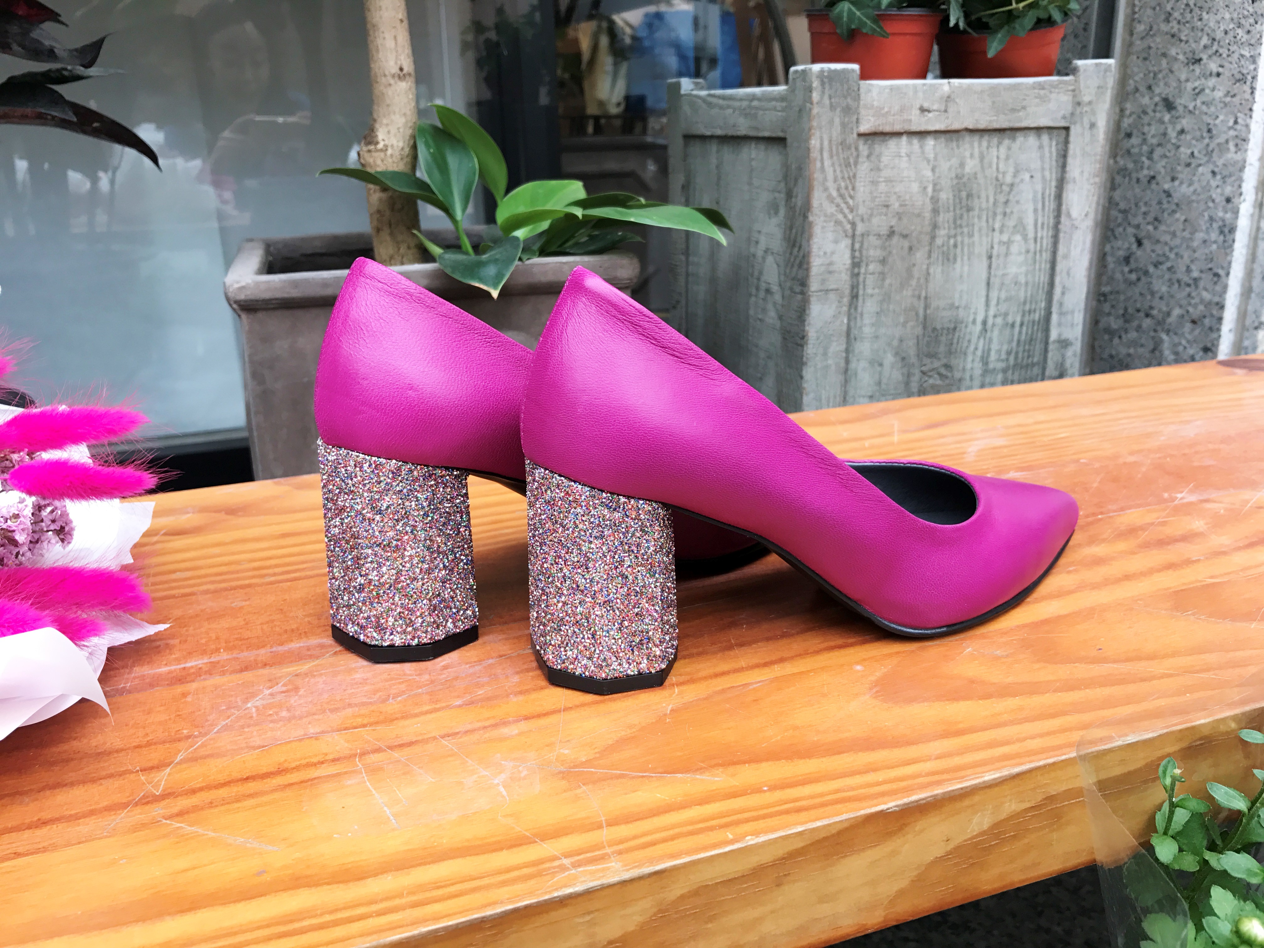 Glitter Heel Hot Pink Pumps Stiletto Handmade Refi