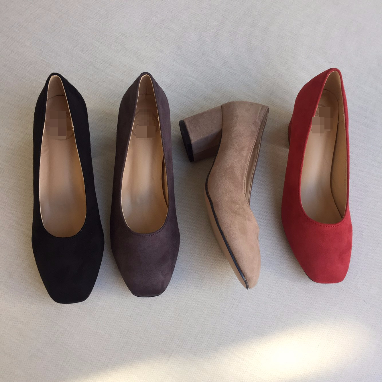 Square nose suede mid-heel pumps 6cm 4 color shoes