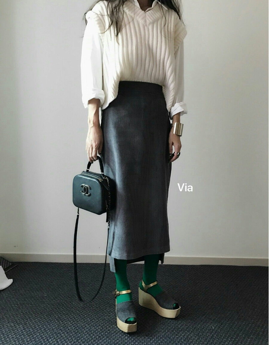 Corduroy Untrimmed Skirt 2col Golden Denim Lance W