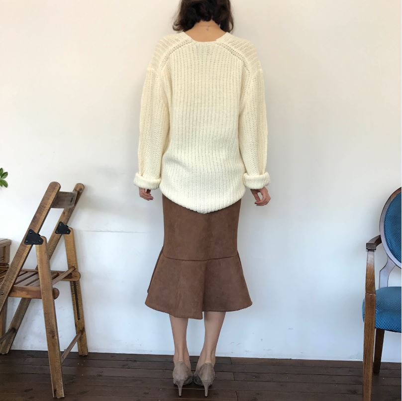 Suede frill Mommy bending long skirt 2color Brown 