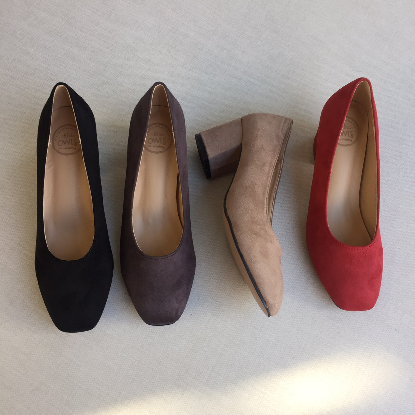 Square nose suede mid-heel pumps 6cm 4 color shoes