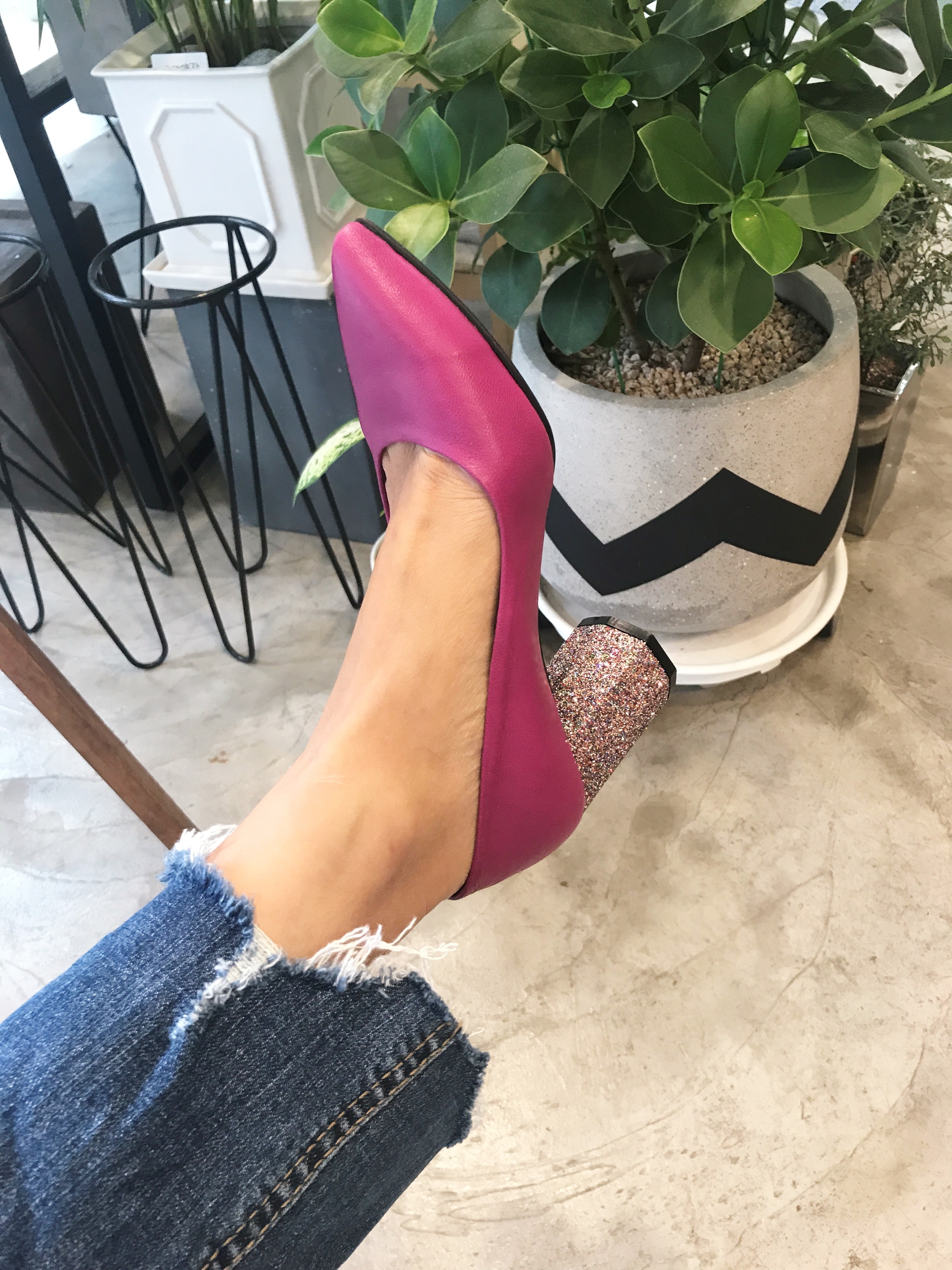 Glitter Heel Hot Pink Pumps Stiletto Handmade Refi