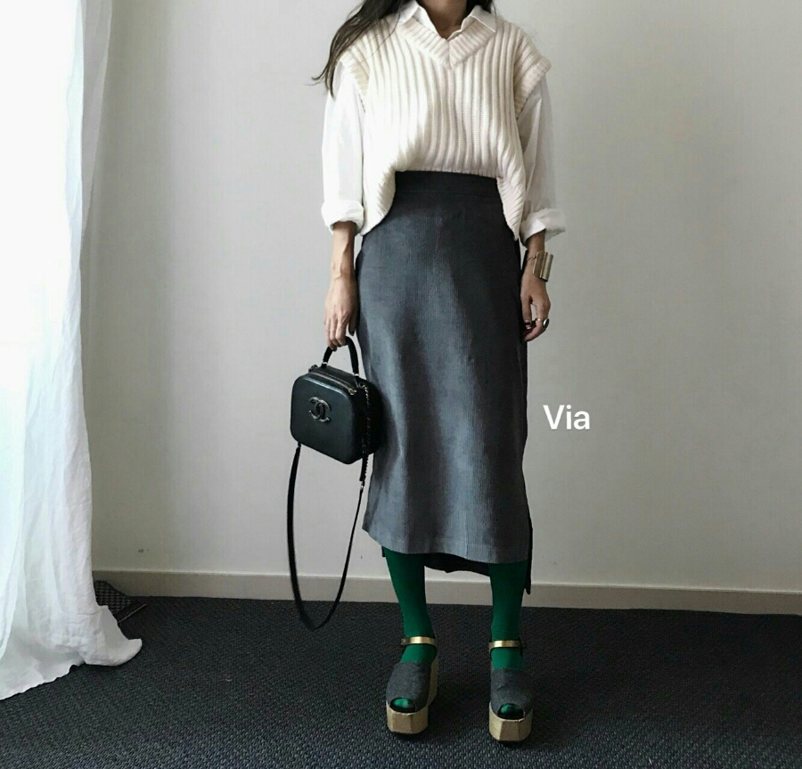 Corduroy Untrimmed Skirt 2col Golden Denim Lance W