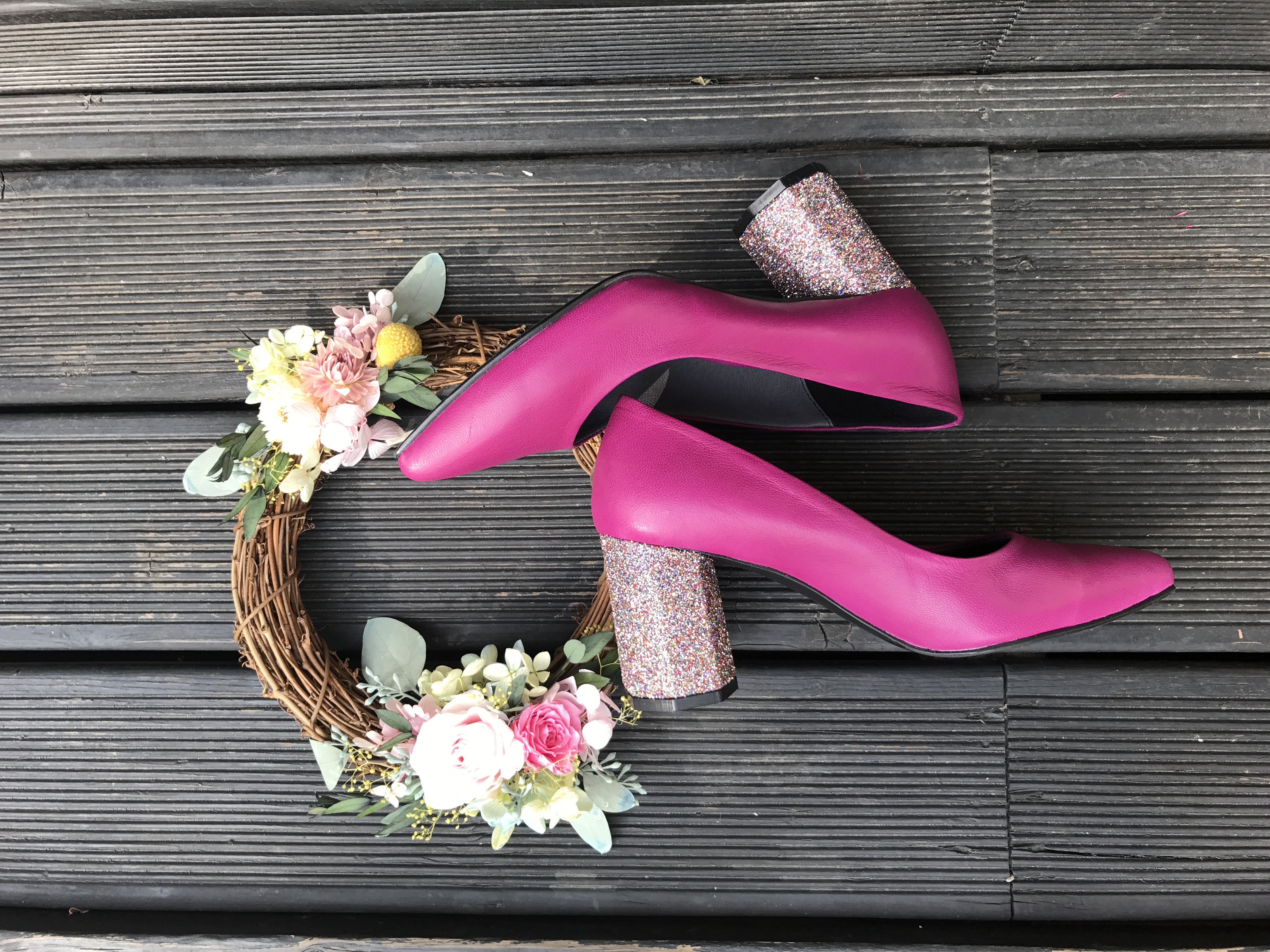 Glitter Heel Hot Pink Pumps Stiletto Handmade Refi