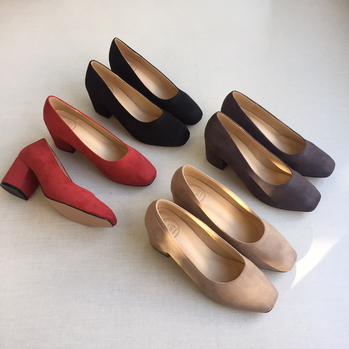 Square nose suede mid-heel pumps 6cm 4 color shoes