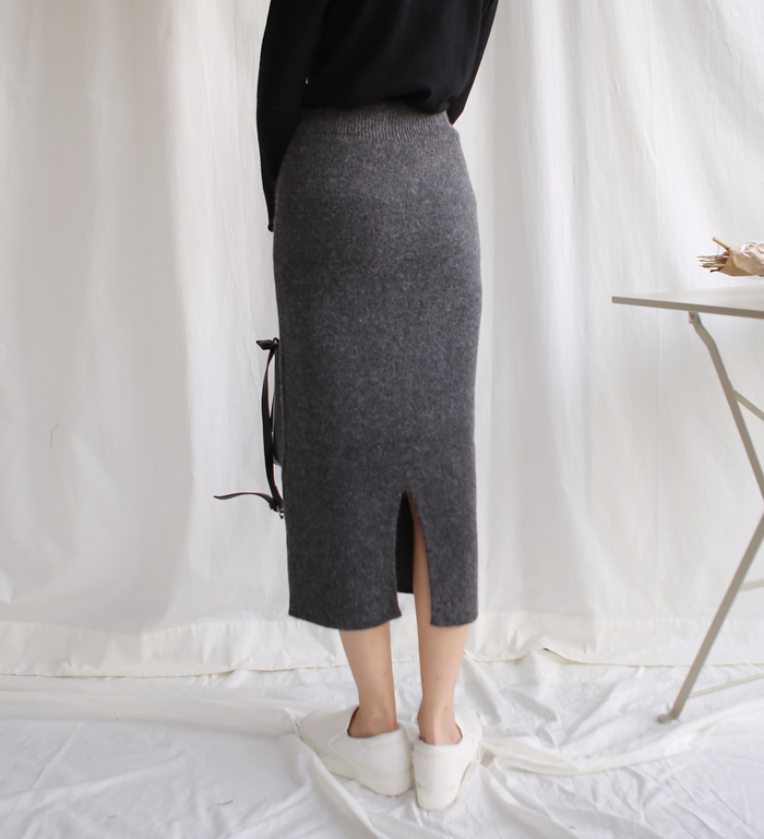 Knit winter long skirt skirt back slit
