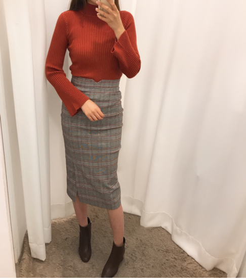 H line high waist check long skirt autumn skirt tr