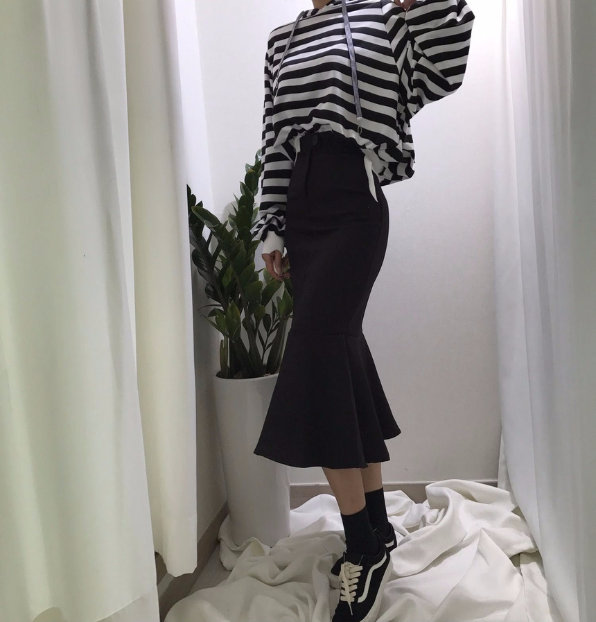 High-waisted Mermaid Skirt Autumn Long Tiered Long