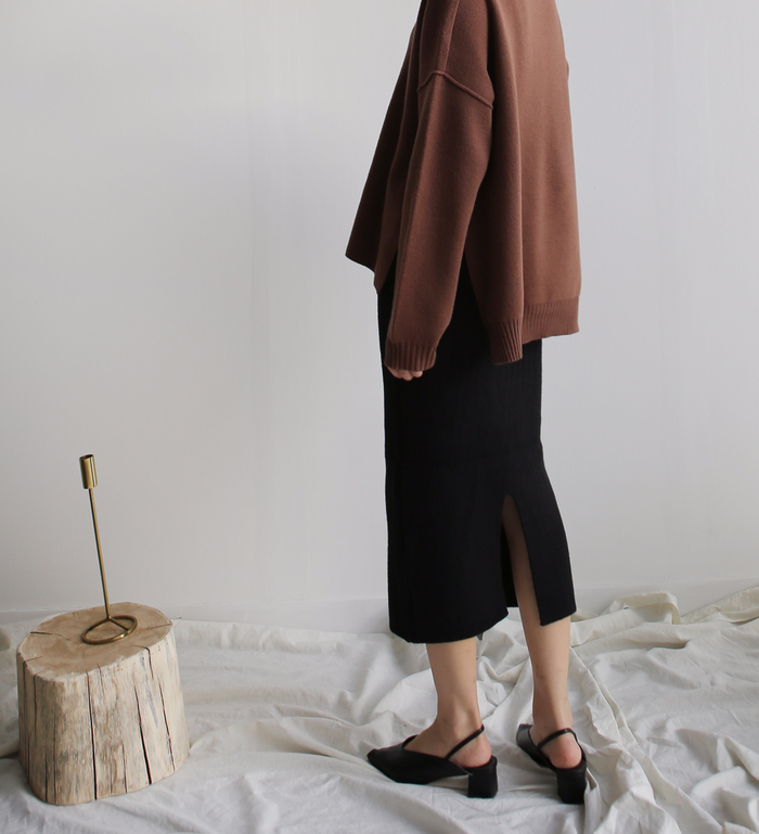 Knit winter long skirt skirt back slit
