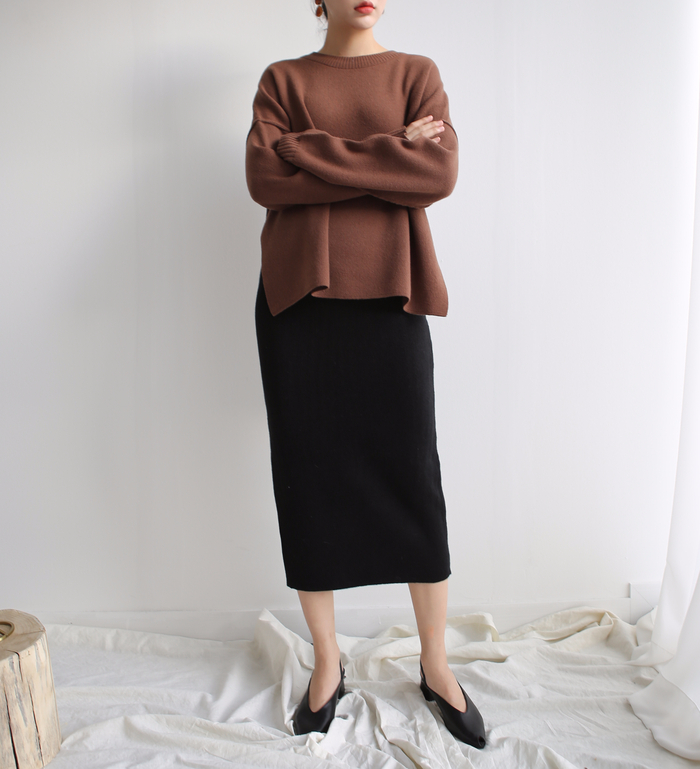 Knit winter long skirt skirt back slit