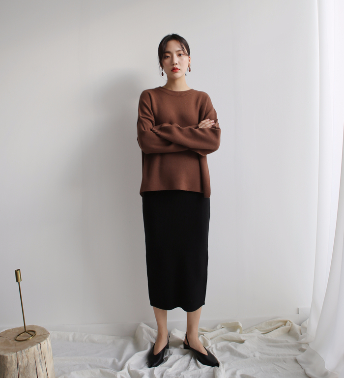 Knit winter long skirt skirt back slit
