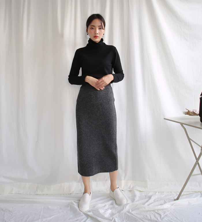 Knit winter long skirt skirt back slit