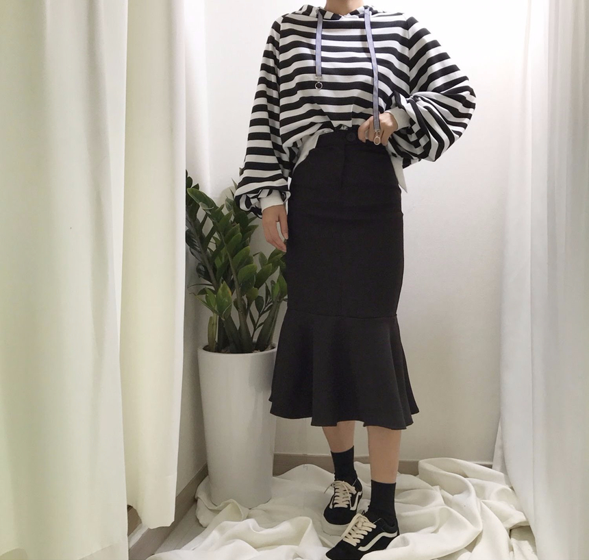 High-waisted Mermaid Skirt Autumn Long Tiered Long