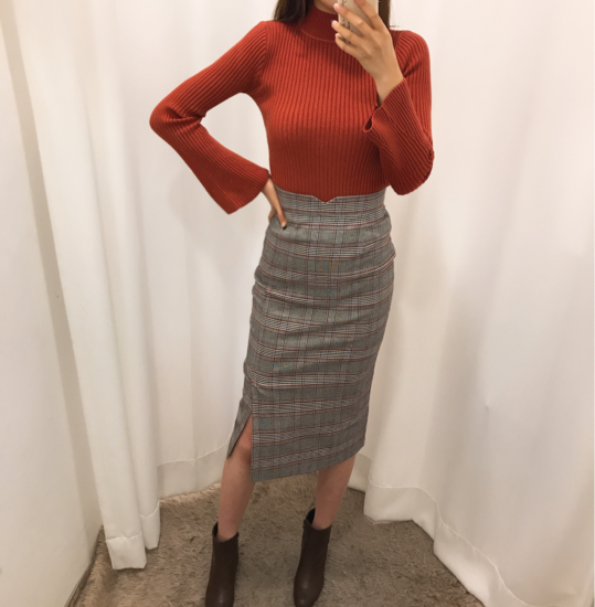 H line high waist check long skirt autumn skirt tr