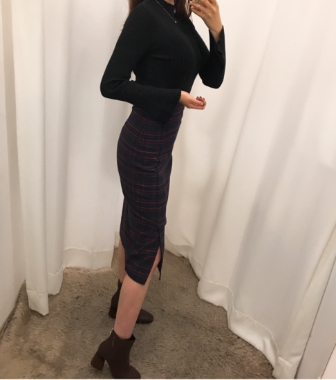 H line high waist check long skirt autumn skirt tr